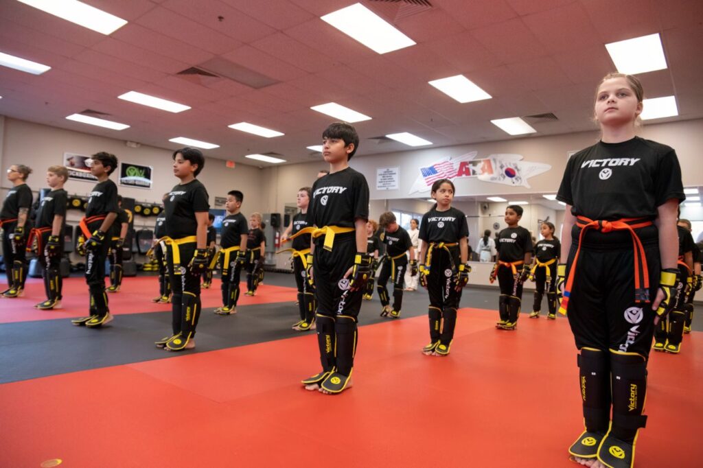 Kids Lined Up Prepared for the Children's Karate Session at Victory Martial Arts in Summerlin, Nevada