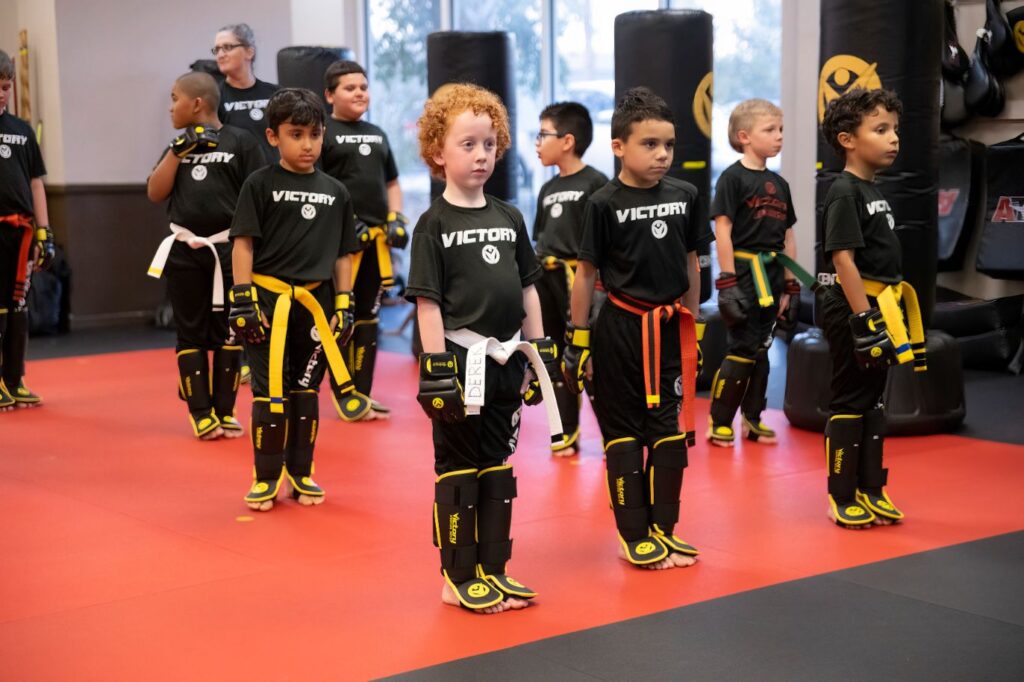 Boys Lined Up Prepared for the Children's Karate Session at Victory Martial Arts in Stone Oak