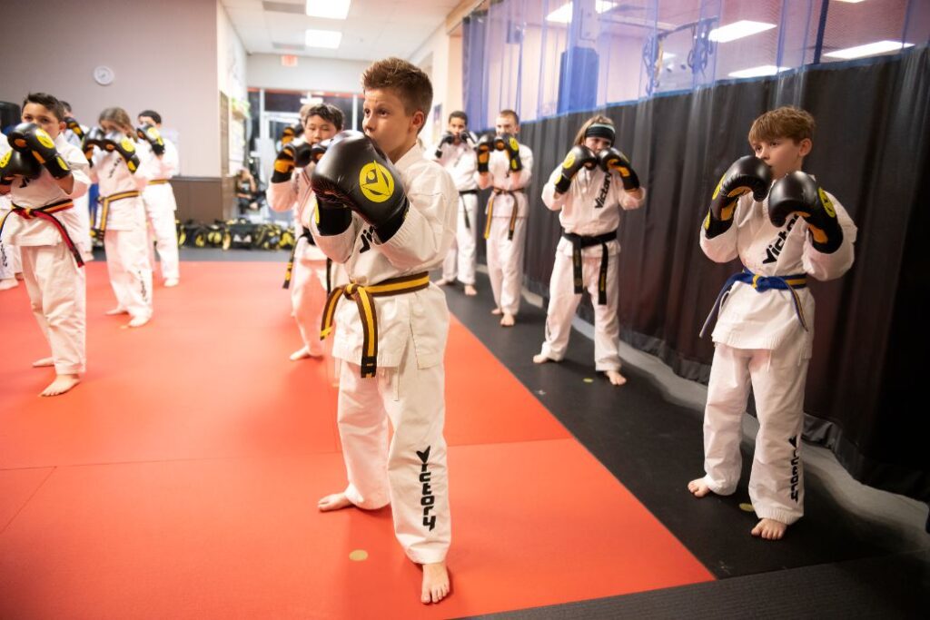 Kids Lined Up Prepared for the Children's Karate Session at Victory Martial Arts in Lee's Summit, MO
