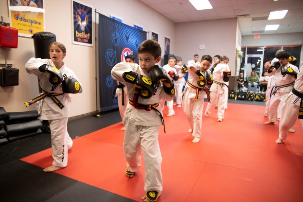 Kids Practicing Punches During Children's Karate Session at Victory MA in Centerville, VA