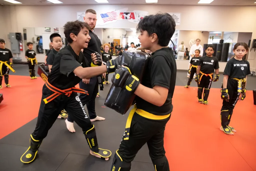 Two Boys Sparring at Youth Karate Programs in Morgan Hill