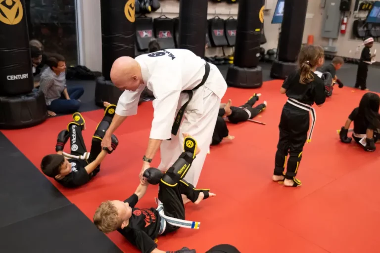 Karate Instructor Performing Drills With Two Boys at Victory Martial Arts in Shadow Hills